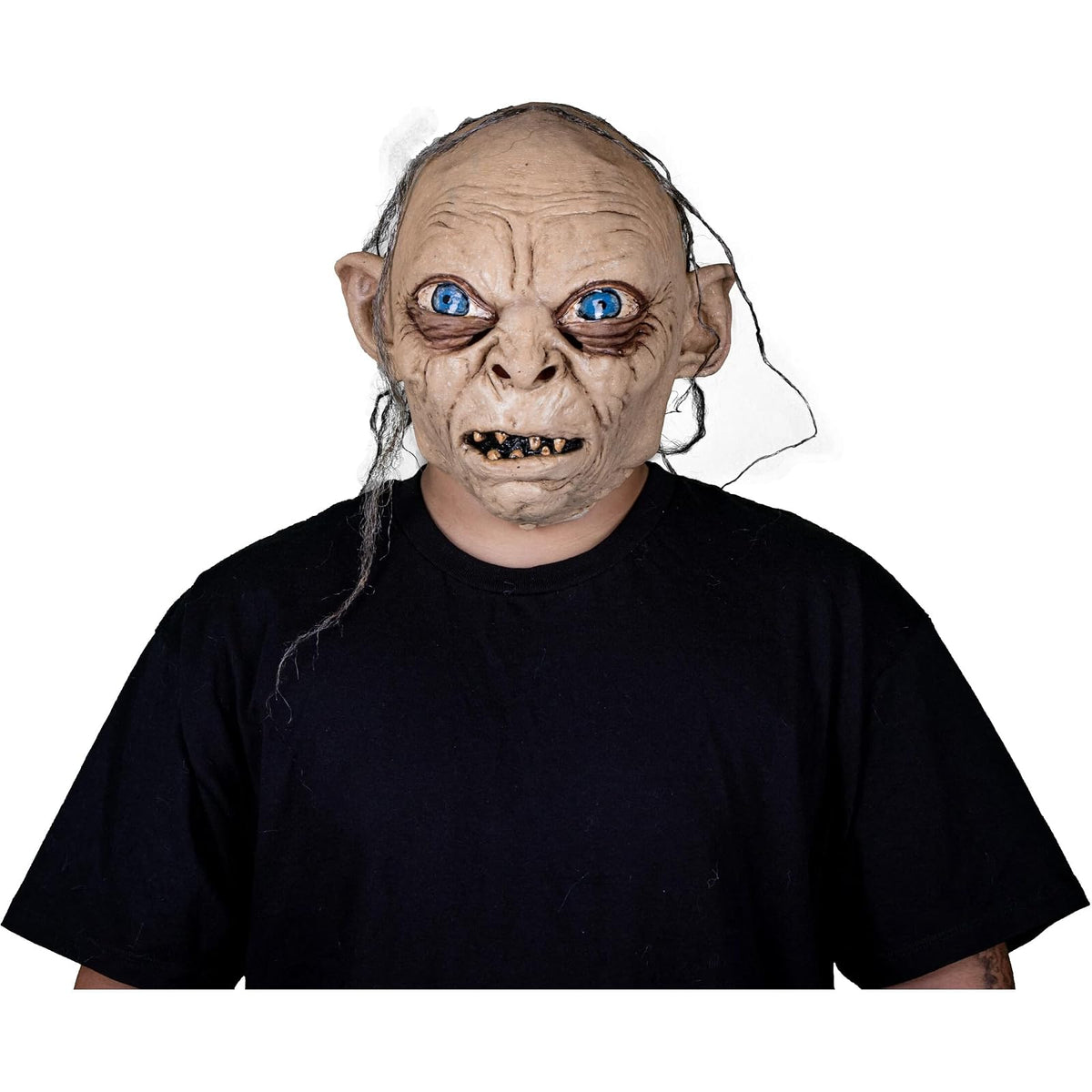 REV Gollum Máscara Látex | Licencia Oficial Señor de los Anillos Adulto | Disfraz Halloween Cosplay | Detalle Realista con Cabello y Dientes Terroríficos Talla M