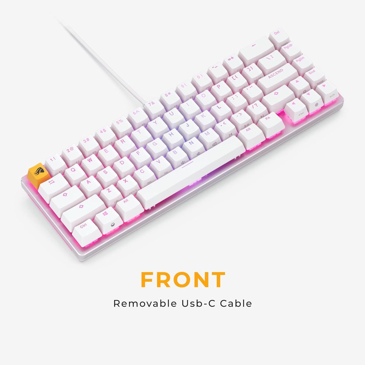 Glorious Gaming GMMK 2-65% Teclado - Diseño Personalizado Blanco - Perfil bajo Compacto - Intercambio en Caliente con interruptores de Estilo Cherry MX - Incl. Teclas de Doble Disparo e interruptores