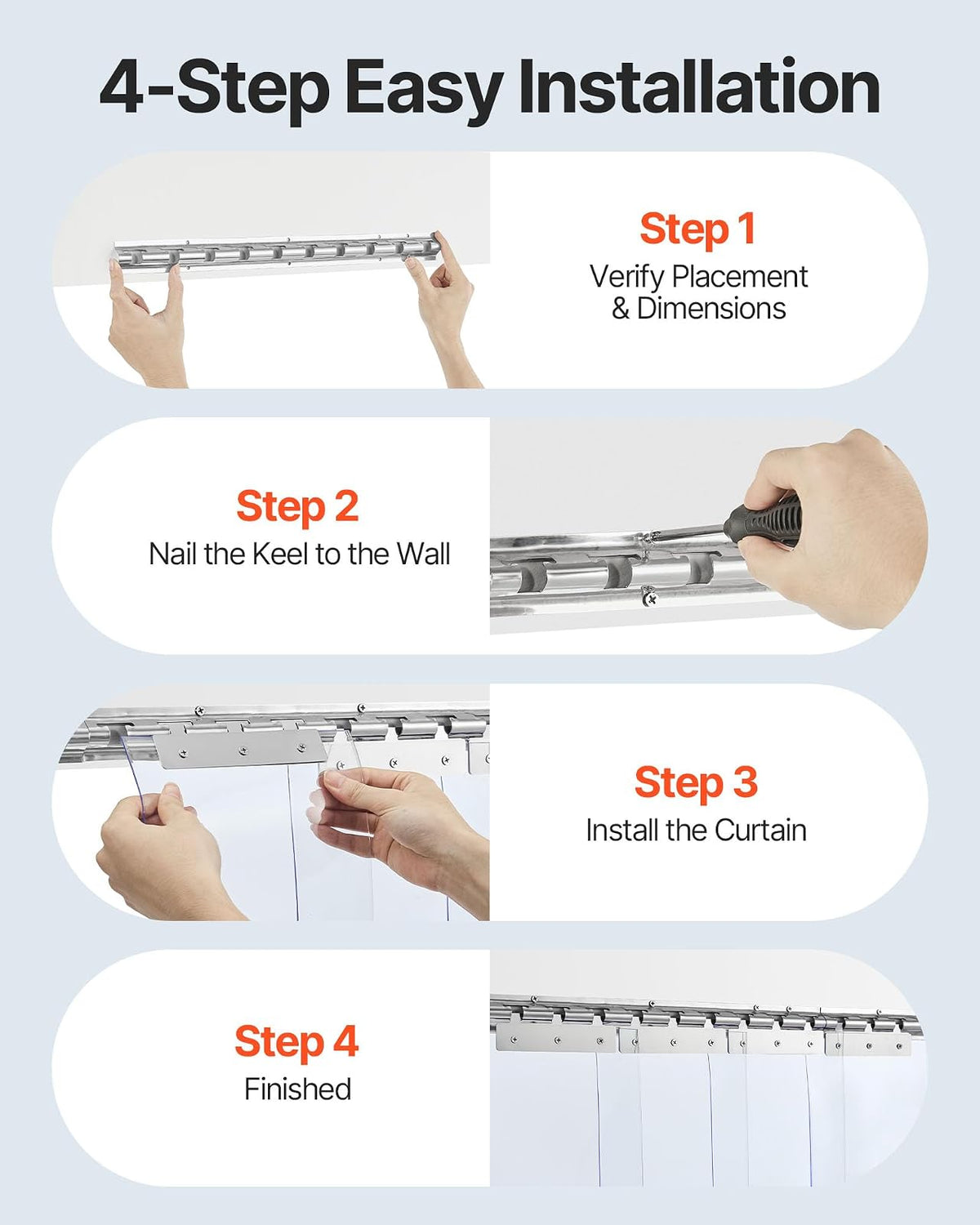 VEVOR 24PCS PVC Strip Curtain 96in (8 ft) Width x 96in (8 ft) Height, Vinyl Door Strips Strips 2mm Thickness, Plastic Door Curtain with 5cm Overlap, for Freezer Doors Warehouse Doors
