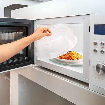 JOY - Tapa de Microondas, Pack de 2, Evita Salpicaduras y Mantiene la Humedad, Fácil Agarre, con Orificios para el Vapor, Apto para Plato de Horno, Plástico Libre de BPA, Transparente