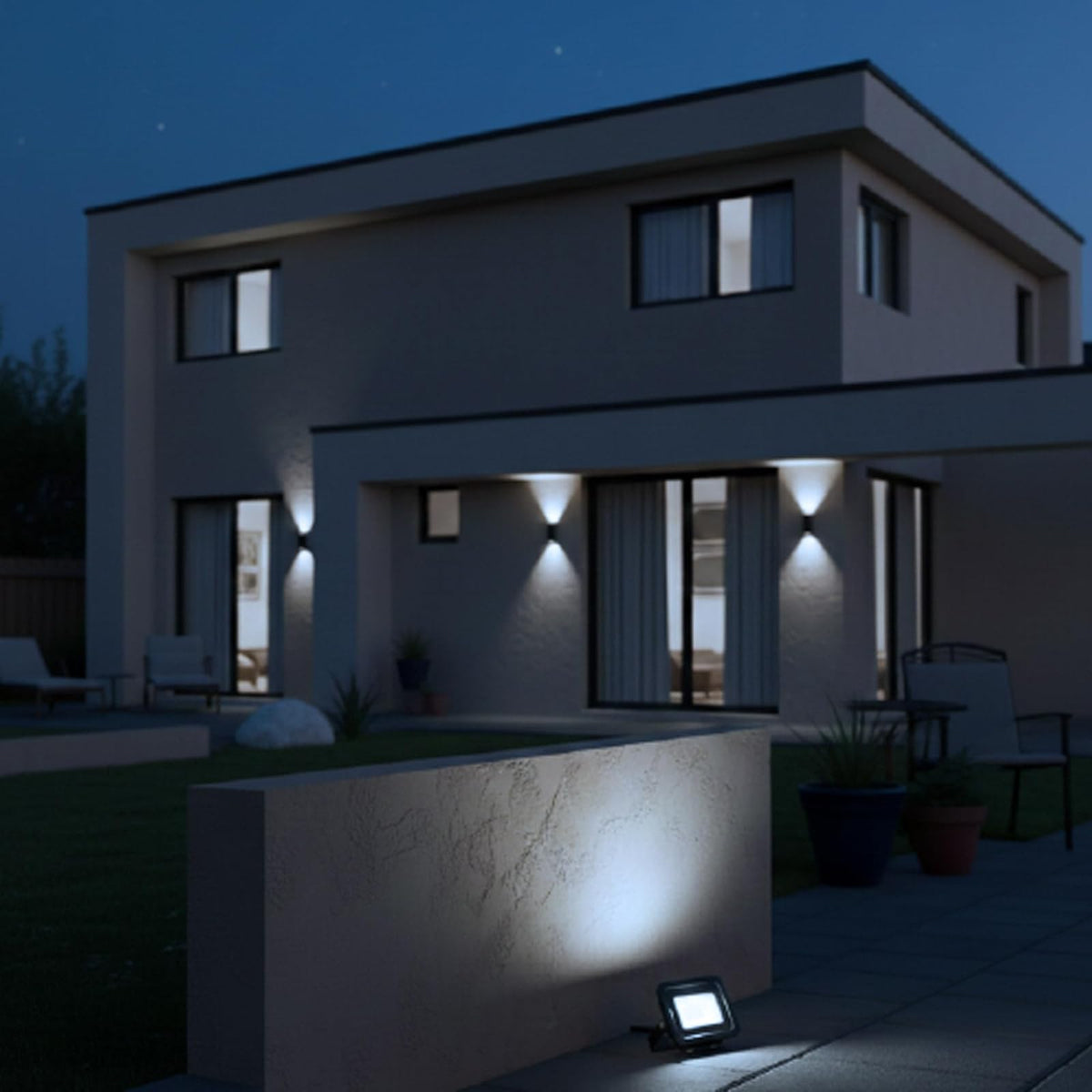 ILLUX Reflector LED Exterior 10W, Luz Fría 6500K, Impermeable IP65, Sobreponer en Piso, Negro, Iluminación para Fachadas y Jardines RL-3610.N65
