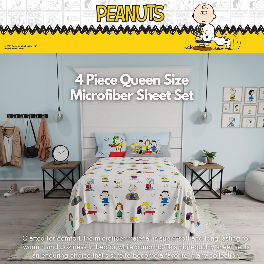 Franco Collectibles Peanuts Snoopy Bedding Juego de sábanas de Microfibra súper Suave y acogedora, de 4 Piezas, (Producto con Licencia Oficial)