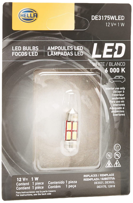 Hella 358250072 Foco Mini LED DE3175 Luz Blanca de 6000K para Uso en Interiores 12V 3W, Blíster Sencillo