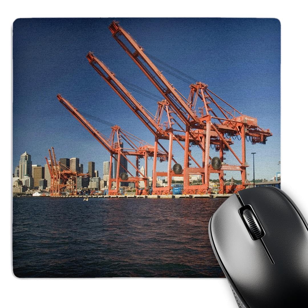 3dRose 8 x 8 x 0.25 Inches Mouse Pad, Seattle Skyline and Shipping Cranes - Jamie and Judy Wild (mp_95906_1)