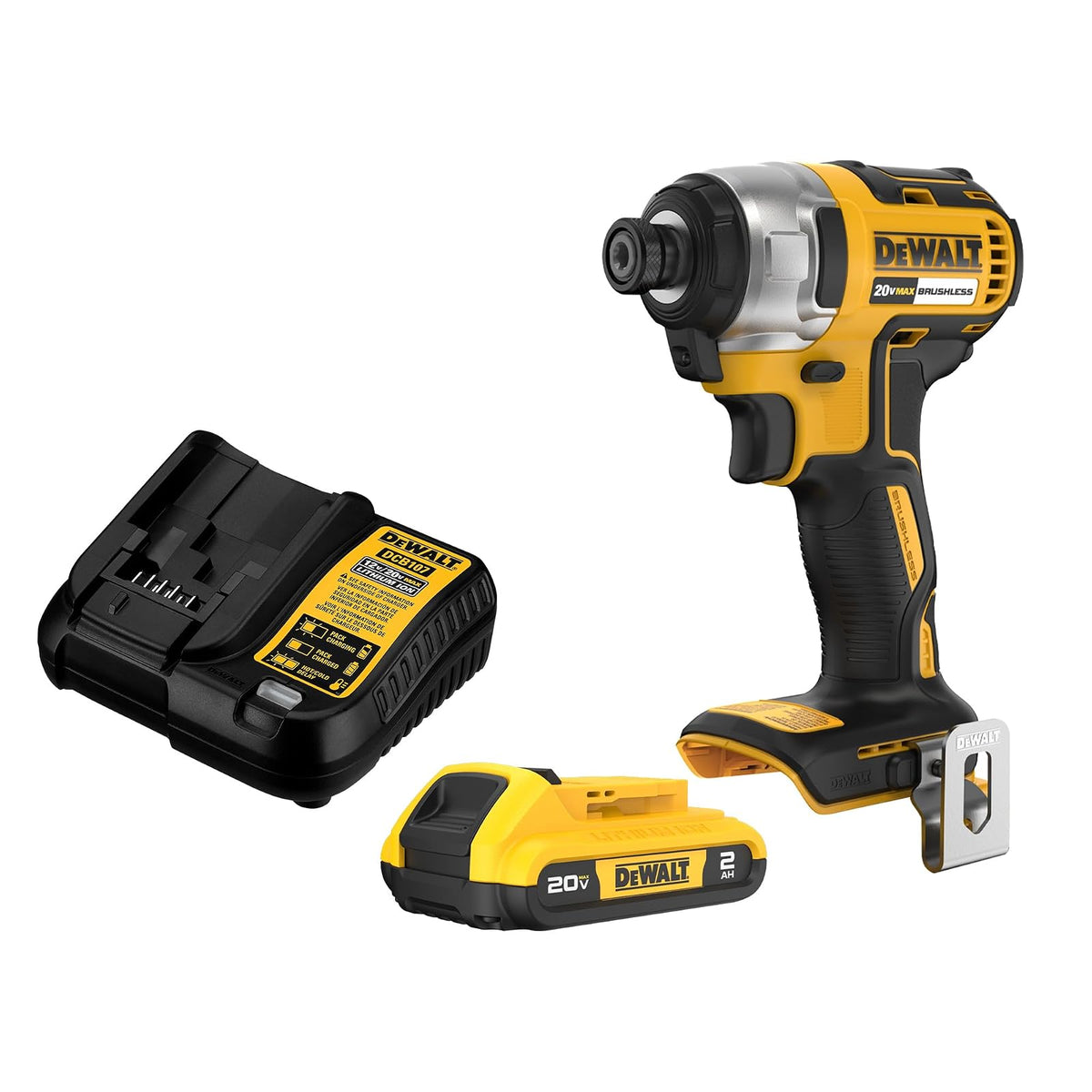 DEWALT driver de impacto de 20 V máximo, 1/4 pulgadas, batería y cargador incluidos (DCF787D1)
