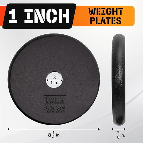 Yes4All Discos Pesas Estándar de Hierro Fundido de 1 pulgadas, Discos Olímpicos de 5, 7.5, 10, 15, 20, 25 lbs, Ideal para Mancuernas y Barra Olimpica