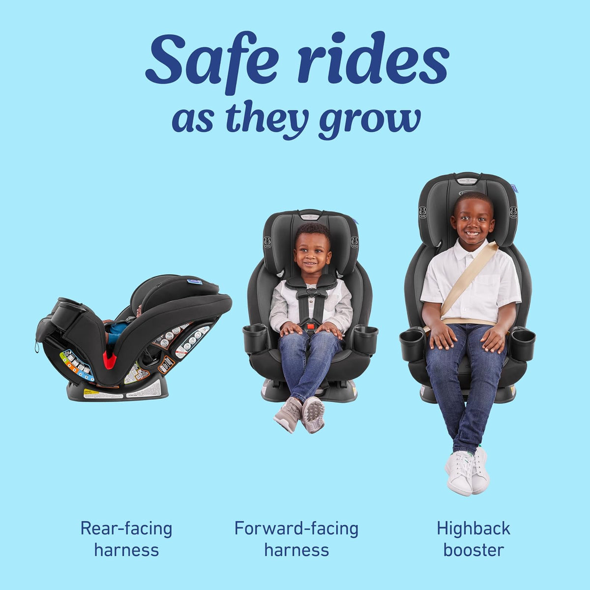 Graco TriRide 3 en 1 Asiento de automóvil convertible – Modo de refuerzo de espalda alta, hacia adelante y hacia atrás, adecuado desde recién nacido hasta preescolar, perfecto para viajes largos en color