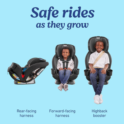 Graco TriRide 3 en 1 Asiento de automóvil convertible – Modo de refuerzo de espalda alta, hacia adelante y hacia atrás, adecuado desde recién nacido hasta preescolar, perfecto para viajes largos en color