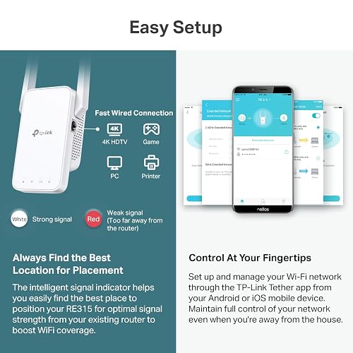 TP-Link RE315 Repetidor WiFi de Banda Dual AC1200, hasta 867 Mbps en 5GHz, Cubre hasta 1500 pies Cuadrados y 25 Dispositivos