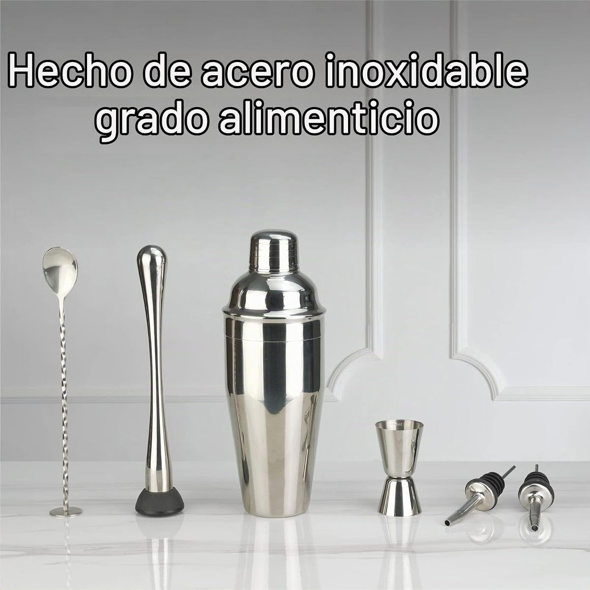 Arora - Juego de 6 Piezas - Acero Inoxidable - Herramientas Profesionales de Bar para Mezclar Bebidas, hogar, Bar, Fiesta, Plata, 24 onzas (85111)