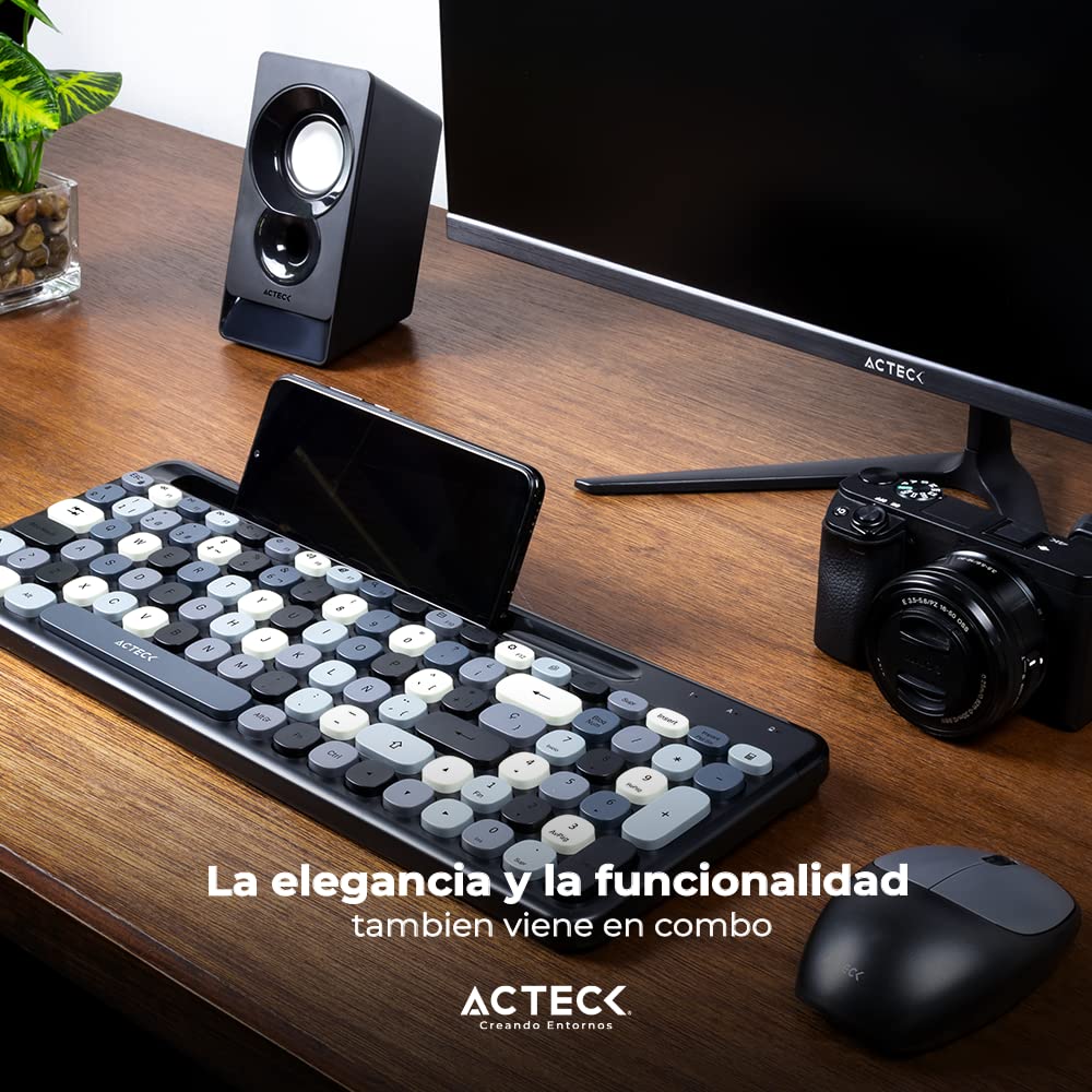 Creator Chic Colors MK470, Combo Teclado y Mouse Inalámbrico, Diseño Vanguardista, Teclado 100% con Teclas de Membrana, Mouse Ergonómico 1600 dpi, 2.4 MHz, Incluye Baterías AAA y AA (Negro)