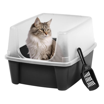 IRIS USA Arenero Cubierto para Gato con Puerta Frontal y Pala - Large - Black