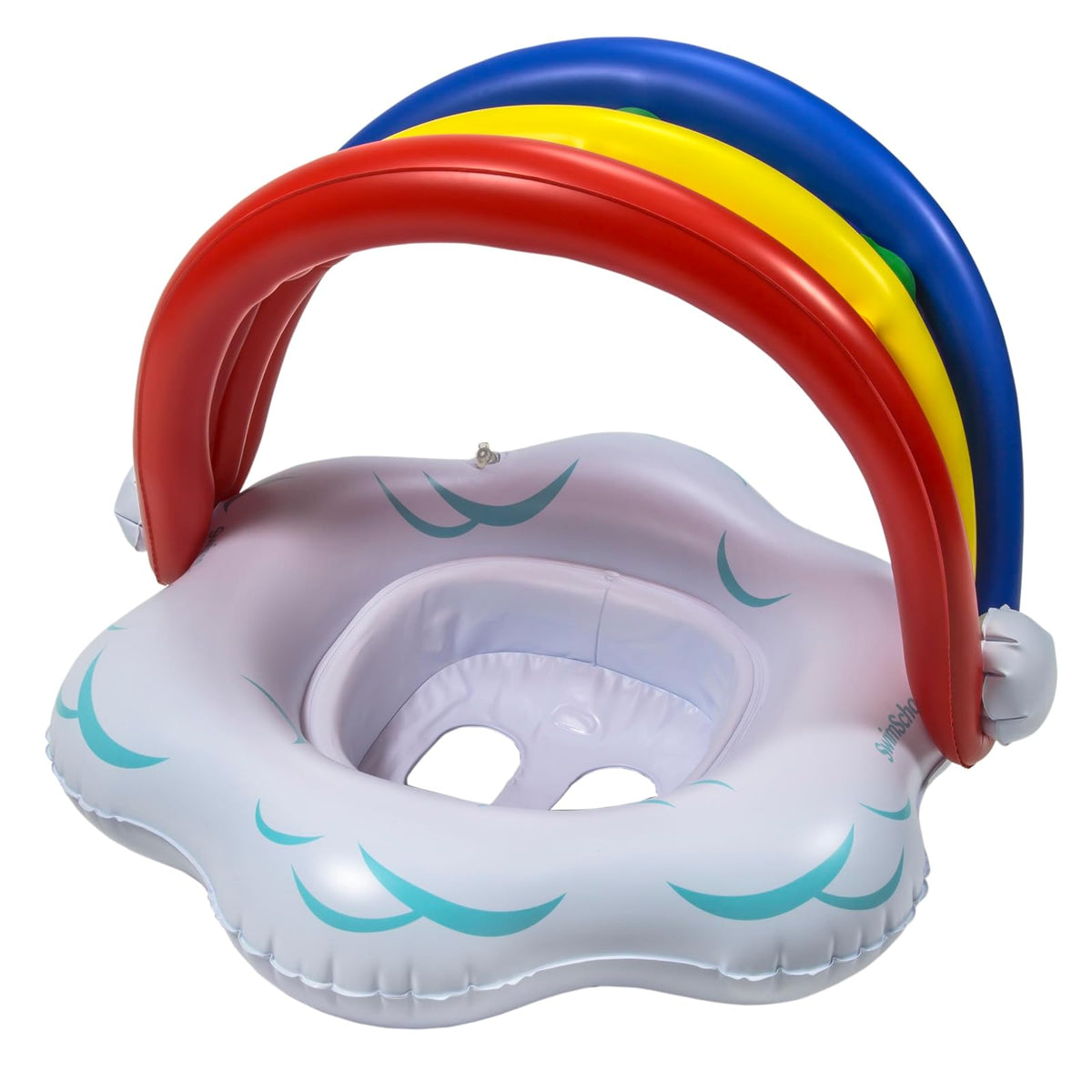 SwimSchool Rainbow Baby’s First Pool Float - 6-18 Months - Novelty Baby Boat with Adjustable Seat - Rainbow - Rainbow Pvc Baby Boat W - Canopy