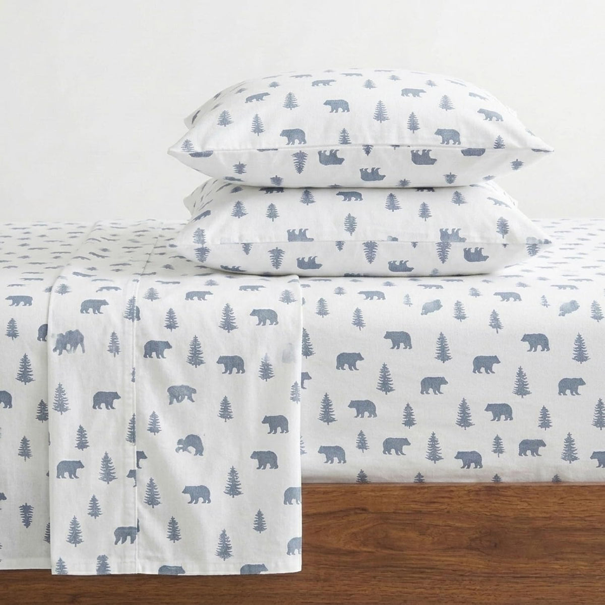 Eddie Bauer - Juego de sábanas de Franela de algodón, Cepillado para Mayor suavidad, decoración acogedora del hogar (Oso y árboles, Individual)