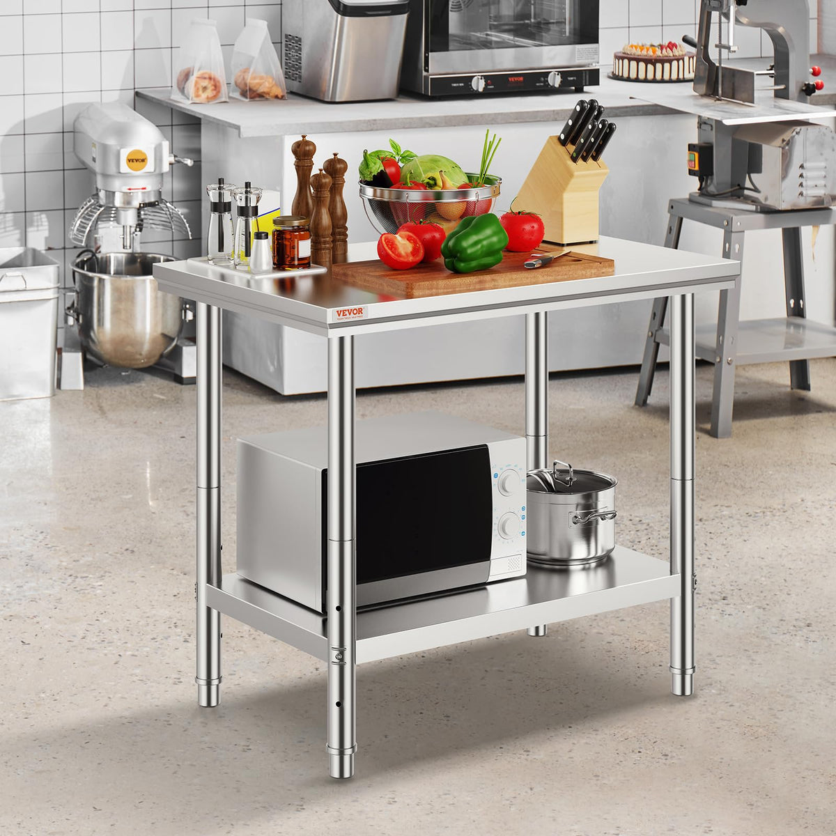 VEVOR - Mesa de Trabajo de Metal Resistente de Acero Inoxidable de 24 x 36 x 32 Pulgadas con Patas Ajustables para Restaurante, hogar y Hotel: Industrial y científico