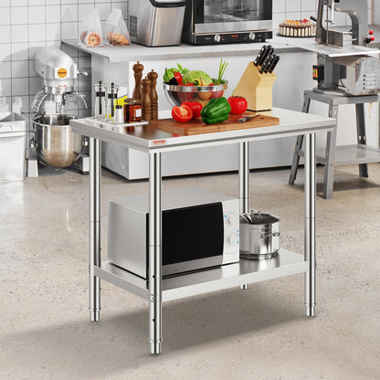 VEVOR - Mesa de Trabajo de Metal Resistente de Acero Inoxidable de 24 x 36 x 32 Pulgadas con Patas Ajustables para Restaurante, hogar y Hotel: Industrial y científico