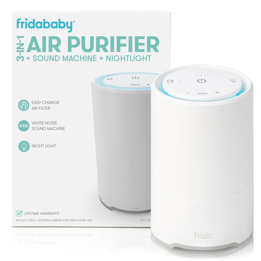 Frida Baby | Purificador de Aire 3 en 1 + Sonido + Luz de Noche | Filtro HEPA | 3 Velocidades | Cilindro | Compatible con Repuestos Originales