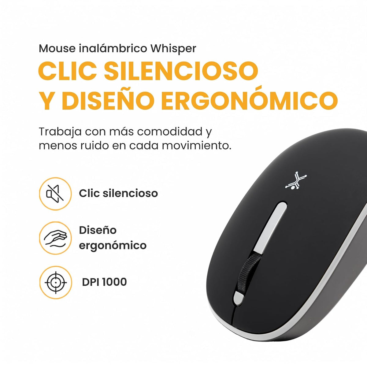PERFECTCHOICE Mouse Inalámbrico Clic Silencioso dpi 1000 con Conector Dual USB A/C Whisper (Negro)