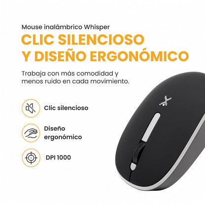 PERFECTCHOICE Mouse Inalámbrico Clic Silencioso dpi 1000 con Conector Dual USB A/C Whisper (Negro)