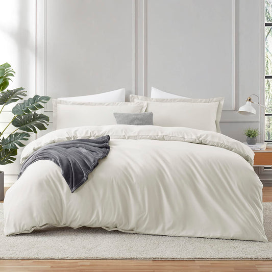 Hearth & Harbor - Juego de Cama de 3 Piezas de Cama Suave de Doble Cepillado, Incluye 1 Funda de edredón de 80 x 90 Pulgadas con Cierre de botón y 2 Fundas de Almohada