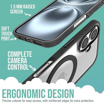 Smartish® - Funda magnética para iPhone 16, Compatible con MagSafe [Ligera + Protectora], Funda de Agarre Delgada y Delgada con Forro de Microfibra para Apple iPhone 16, Color Negro Claro