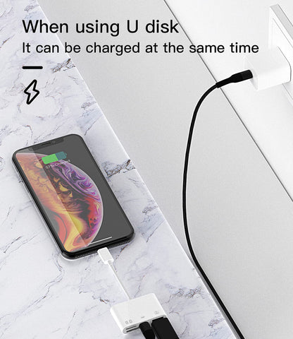 zoyuzan Lector de Tarjetas SD de Memoria para cámara Compatible con iPhone, Compatible con Lightning Macho a USB Hembra OTG Adaptador Micro TF Cargador Divisor de Carga de alimentación
