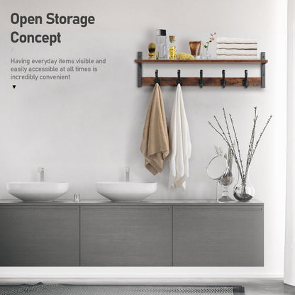 Tatub - Perchero rústico de 29 pulgadas con estante, ganchos de pared de entrada con estante, perchas para baño, sala de estar, recámara, color negro rústico