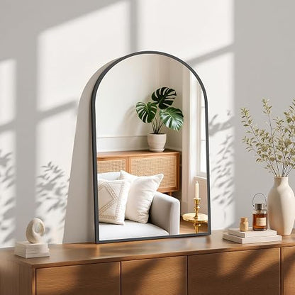 Sweetcrispy - Espejos de baño arqueados de 20 x 30 Pulgadas para Pared, Espejos de baño para Fregadero, Marco de Metal con Vidrio HD a Prueba de roturas para Entrada, Sala de Estar, recámara