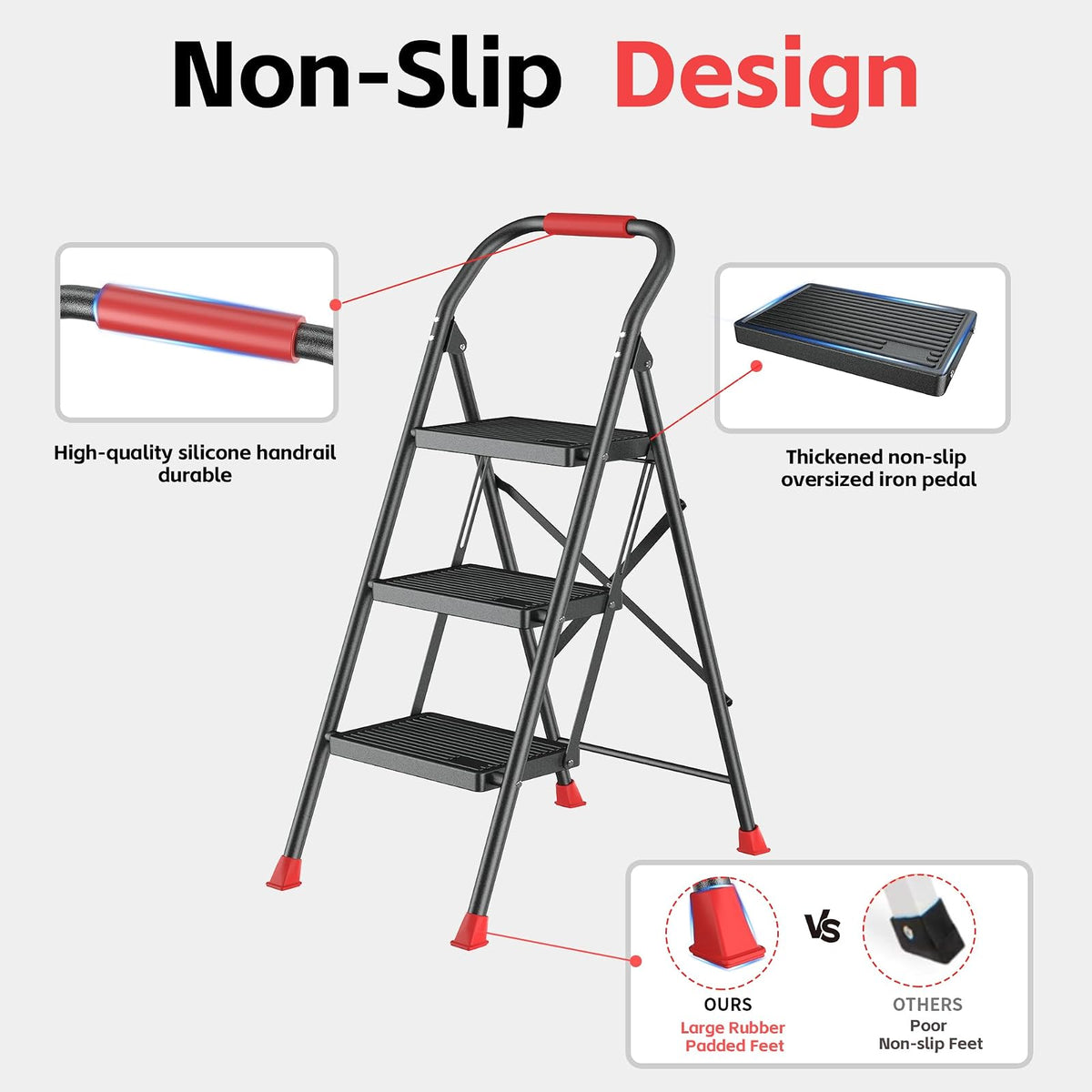 DIAMONDFORGE Escalera de 3 escalones 600 Libras Rojo