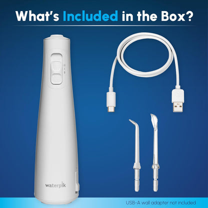 Waterpik - Hilo dental inalámbrico recargable de pulso portátil para dientes, encías, aparatos ortopédicos para el cuidado y viajes con 2 puntas de hilo dental, impermeable, aceptado ADA, WF-20 blanco