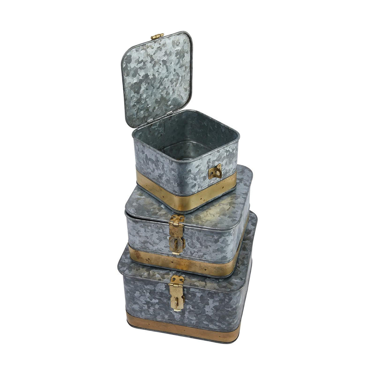 Creative Co-Op Cajas decorativas de metal con tapas, plata y oro, juego de 3