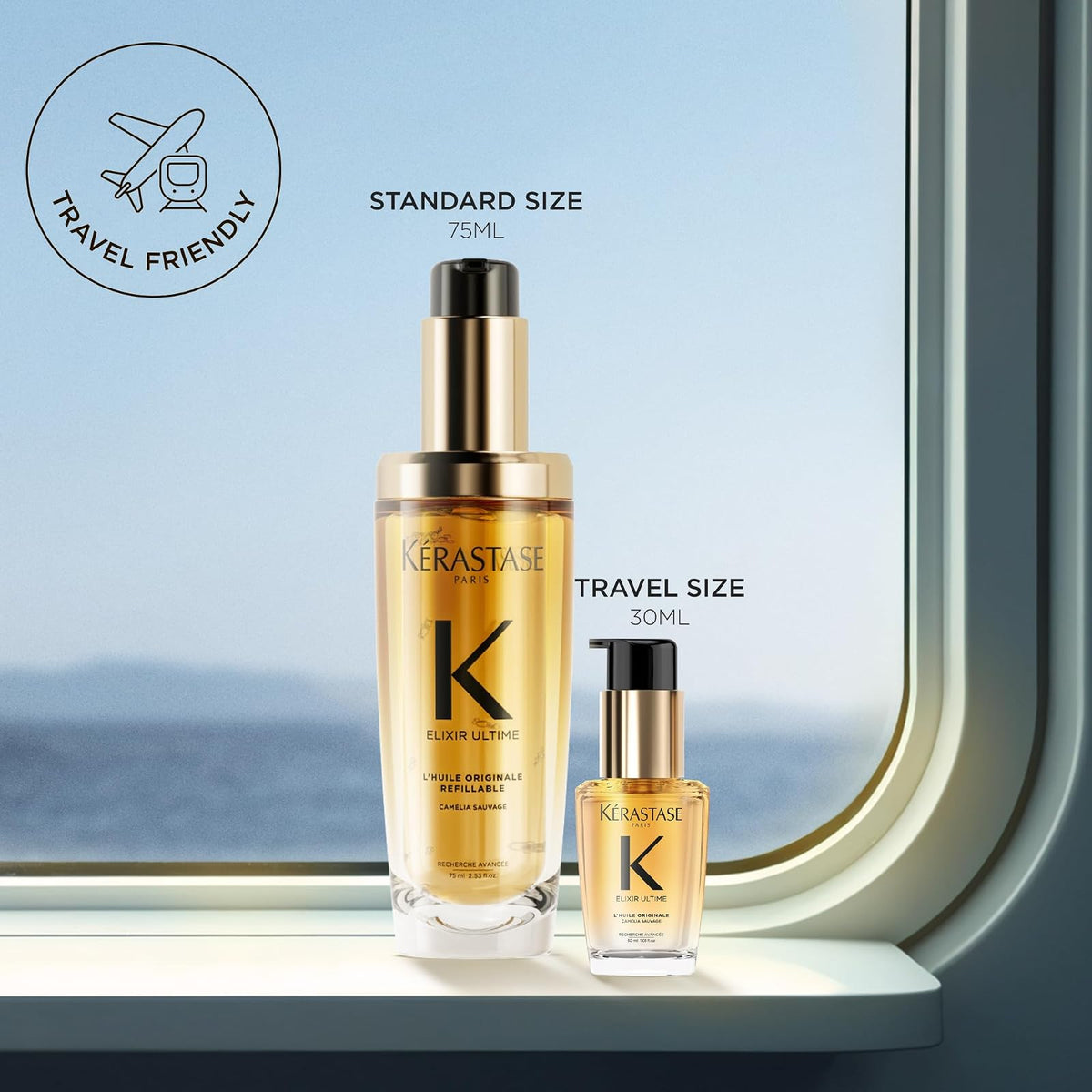 KÉRASTASE Elixir Ultime L’Huile en Tamaño de Viaje | Aceite Capilar Hidratante para Suavizar, Eliminar el Frizz y Añadir Brillo | Con Camelia Francesa y Aceites Nutritivos | 30ml