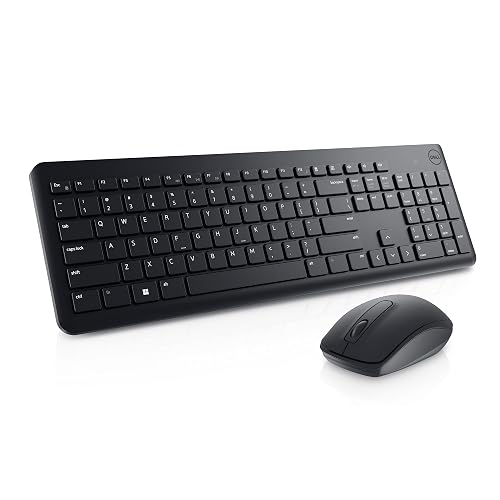 DELL Kit Teclado y Ratón inalámbricos con Receptor USB 2.4 GHz, Teclas funcionales y numéricas, Inclinación Ajustable, Óptico 1000dpi, Compatible con PC y Mac, Negro, Idioma Inglés
