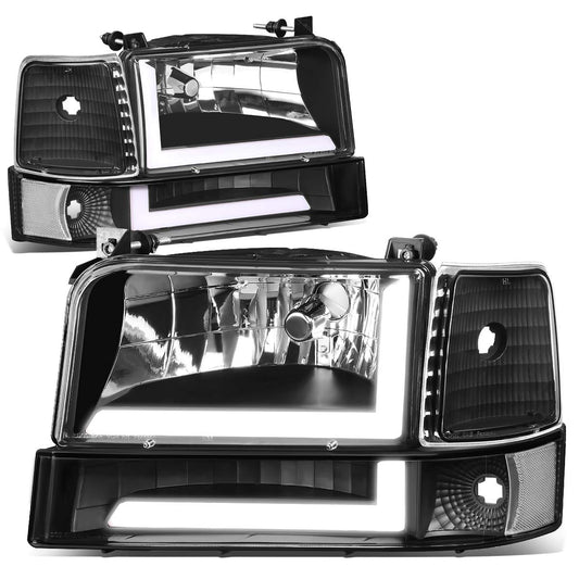 DNA Motoring Par de Faros Delanteros LED Dual para Ford F-150/F-250/F-350/Bronco 1992-1996, Negro/Transparente