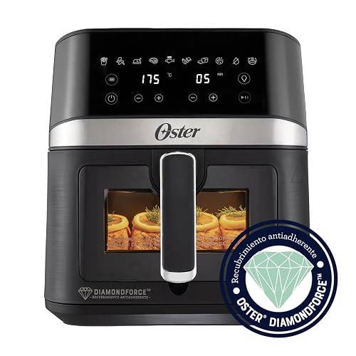 Oster® Freidora de Aire Digital, Recubrimiento Oster® DiamondForce, con Ventana y Luz Interna, 6L de Capacidad, con 10 Programas Automáticos