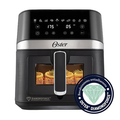 Oster® Freidora de Aire Digital, Recubrimiento Oster® DiamondForce, con Ventana y Luz Interna, 6L de Capacidad, con 10 Programas Automáticos