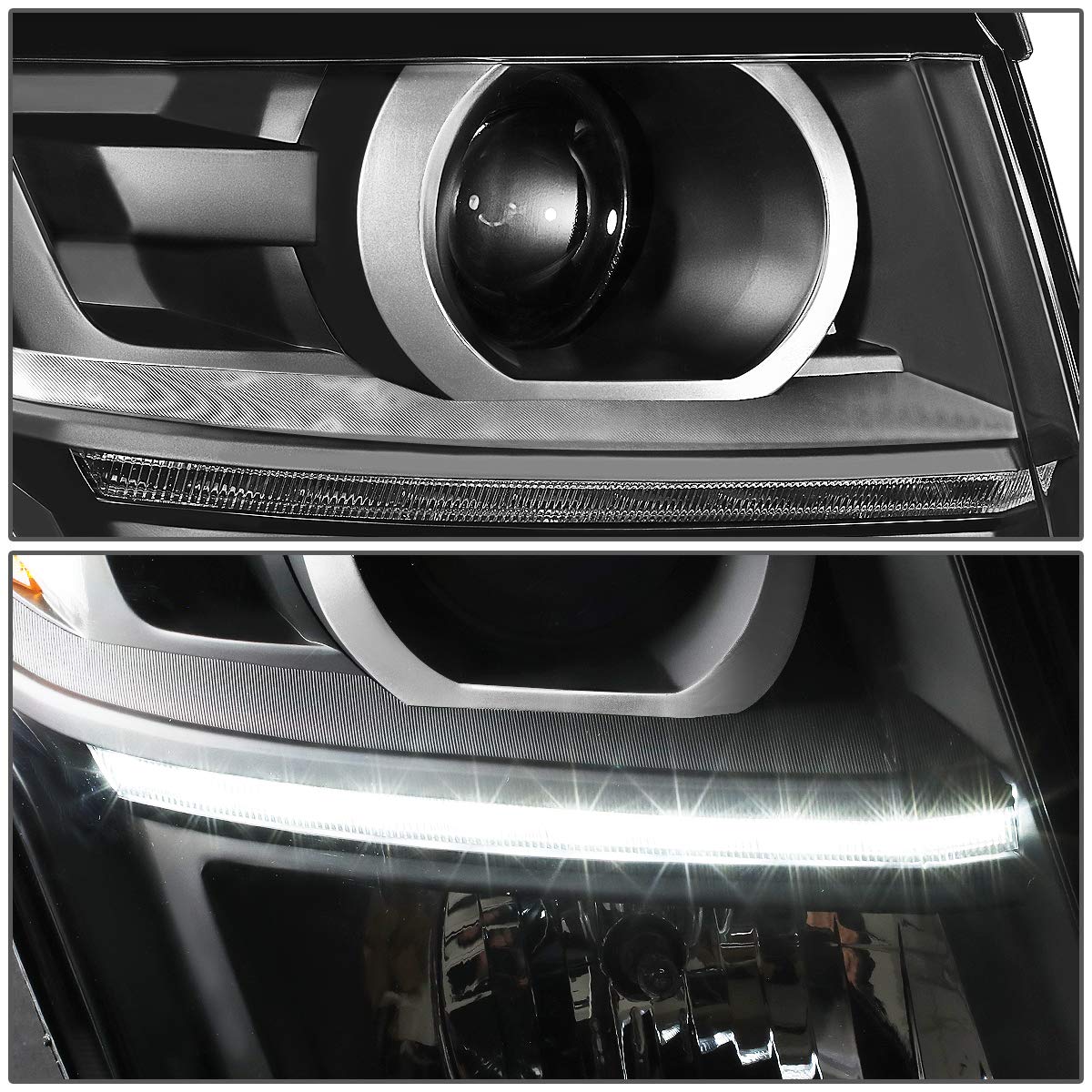 DNA Motoring Faro Delantero Derecho para Chevrolet Tahoe/Suburban 2015-2020, Negro/Ámbar, OEM-HL-0053-R