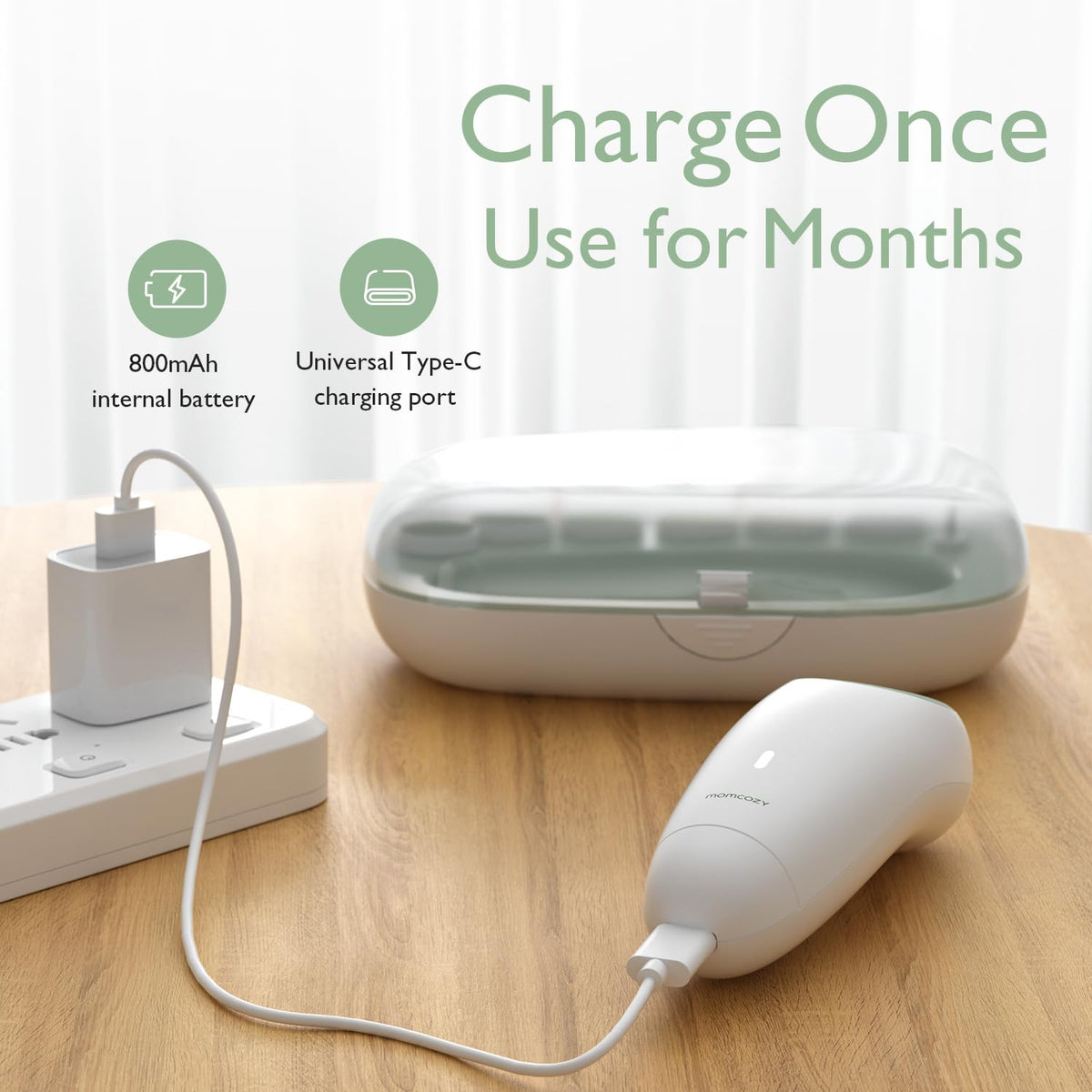 Momcozy Lima de Uñas Eléctrica Recargable para Bebé, Cortaúñas Infantil con Luz Nocturna, 7 Cabezales de Repuesto, Color Verde