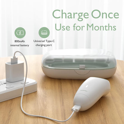 Momcozy Lima de Uñas Eléctrica Recargable para Bebé, Cortaúñas Infantil con Luz Nocturna, 7 Cabezales de Repuesto, Color Verde
