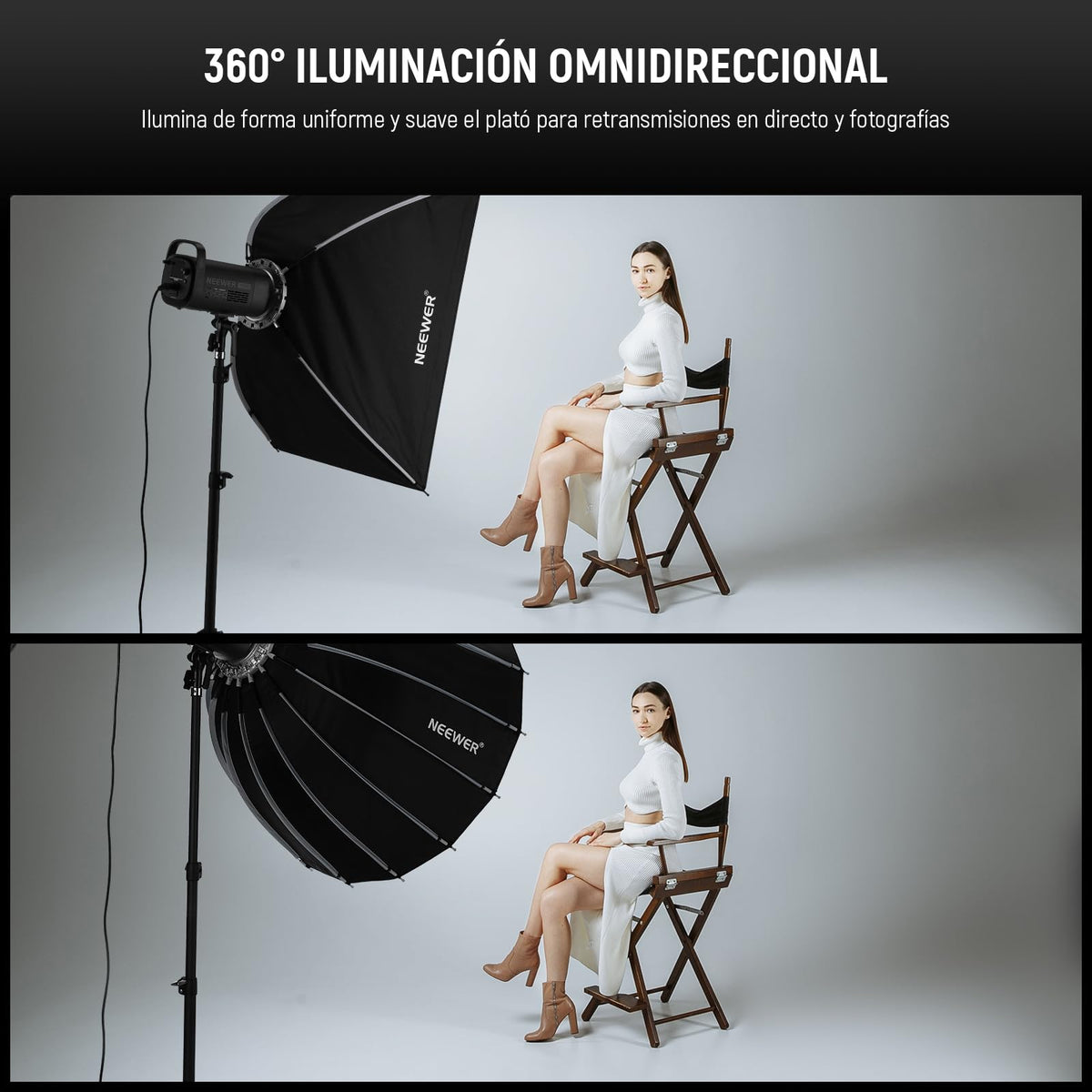 NEEWER 90cm Parabólico Softbox Bowens Mount, Liberación Rápida con Difusores/Grid/Bolsa para Iluminación Continua Video Compatible con Godox, NS90P