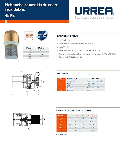 URREA Pichancha con Canastilla de Acero Inoxidable 2", 45PE.51