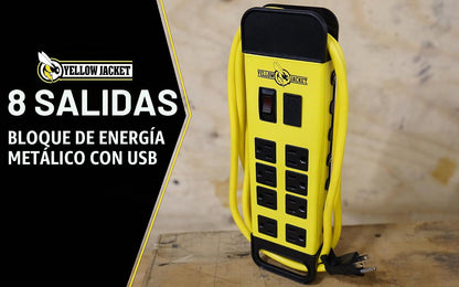 Yellow Jacket - Tira protectora de sobretensión de metal, 8-Outlet Power Strip, Amarillo