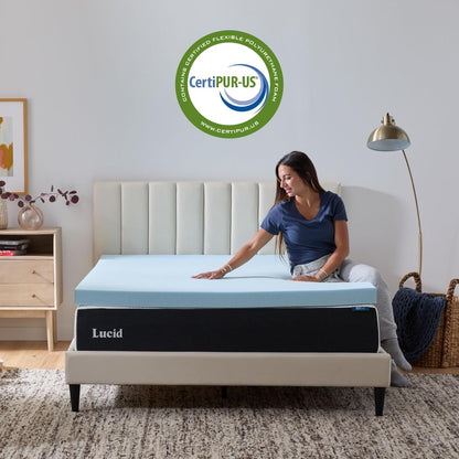 Lucid - Colchoneta de Memory Foam con Gel Refrescante - Sobrecolchón Ventilado de 7.5 cm - Topper Suave y Acolchado para Colchón - Alivia Puntos de Presión - King