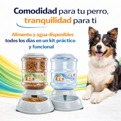Fancy Pets Kit Alimentador y Bebedero Automático para Perro por Gravedad 2.3 kg Croquetas + 3.8 L Agua Comedero y Dispensador Antiderrapante