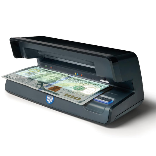 Safescan Detector de billetes falsificados UV, huella pequeña, ligero, ideal para facturas, identificaciones, tarjetas de crédito, se adapta a todas las monedas, potente luz UV de 9 W, luz blanca, certificado CE, garantía de 3 años