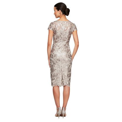 Alex Evenings Shift Midi Lace Vestido Bordado (etite y Regular) Vestido de Coctel para Mujer