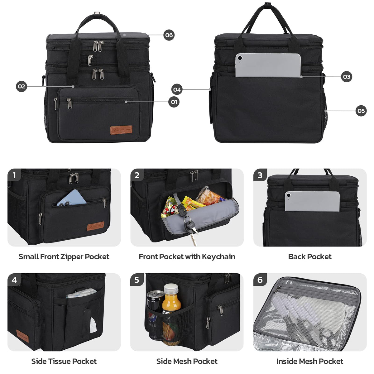 Maelstrom Lonchera Térmica 23L, Bolsa Hielera Ampliable Doble Compartimento | Retención frío 16h, Ligera, Estructura vertical, Bolsillo pañuelos. Ideal Hombre Mujer, Oficina, Supermercado, Desplazamiento