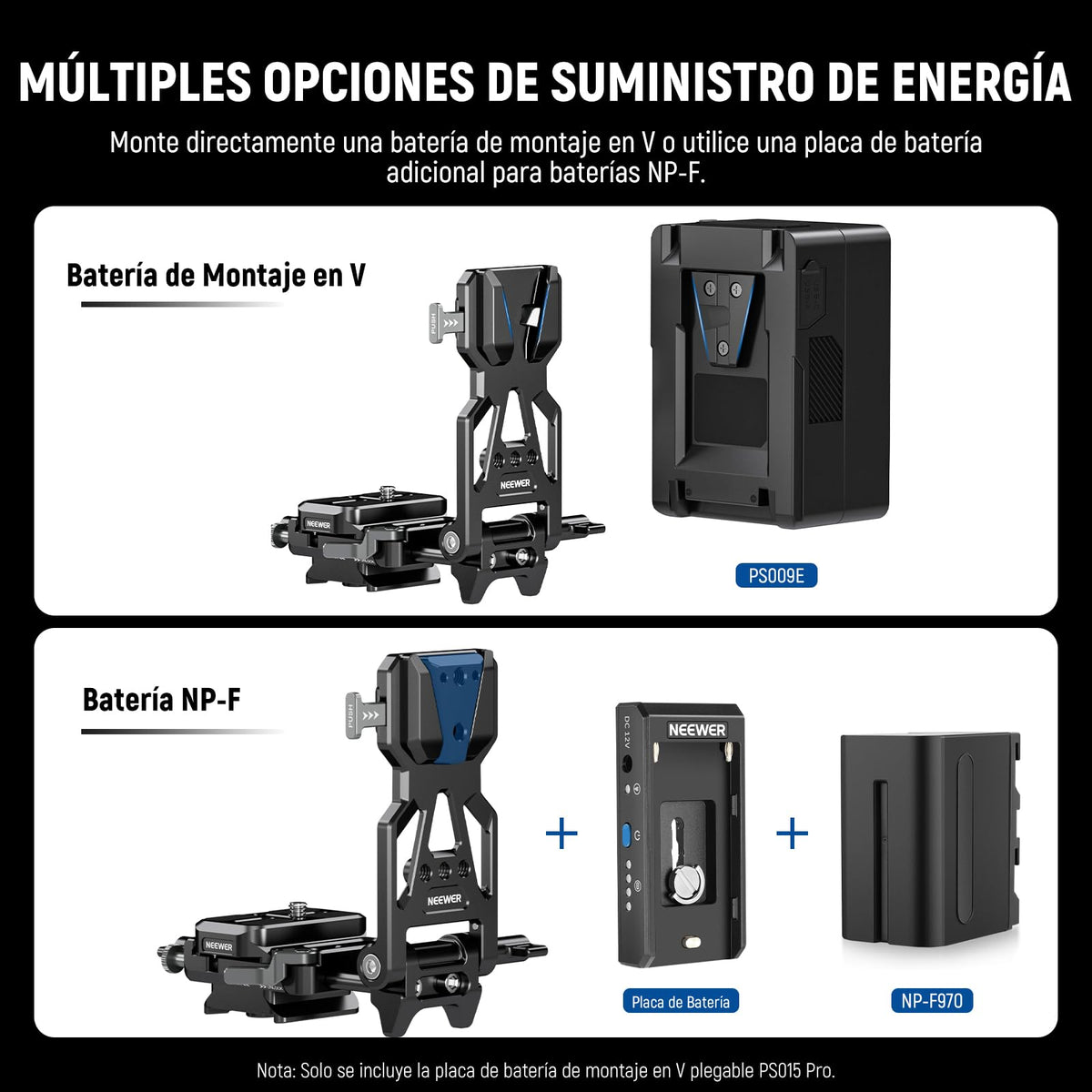 NEEWER Plegable Placa de Batería V Mount con Placa Base de Cámara de Liberación Rápida Tipo Arca Vídeo Rig Cámara DSLR Compatible con SmallRig Batería de V Montaje Jaula dji RS4 RS3 Gimbal, PS015 Pro