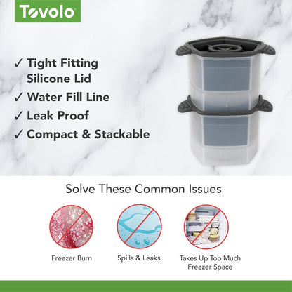 Tovolo 81-34440 - cubeta de hielo apilable con sello de silicona apretado, juego de 2, tamaño único, transparente