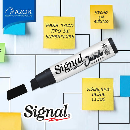 AZOR - Marcadores Permanentes, Plumones Indelebles, Color Negro, 4 Piezas, Signal Jumbo, Punta Extragrande 16mm, Secado Rapido y Resistente Al Agua, 301.43000NE